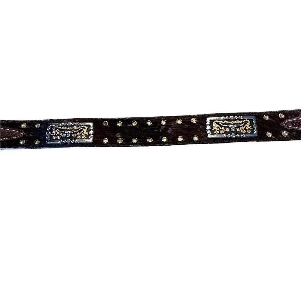 3D Western Belt ONLY in a Youth 24 Tooled Leather with CalfHair and Gold Trim